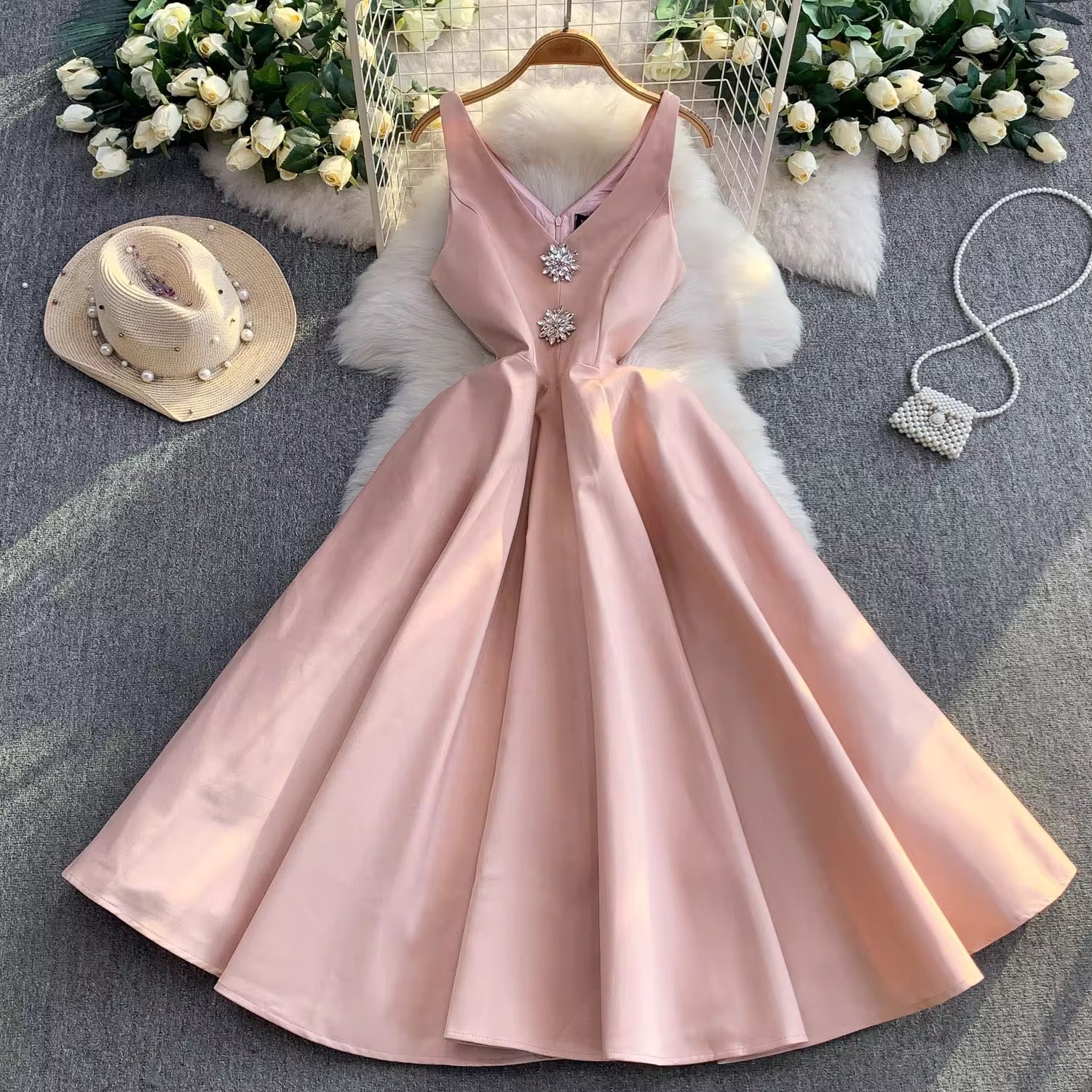 Diamond studded evening dress